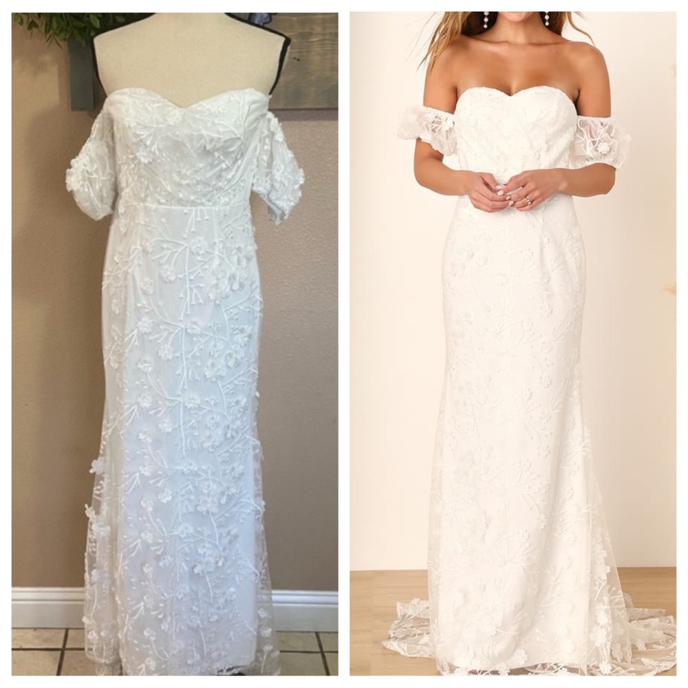 NWOT Lulus Magical Beginnings White 3D Floral Embroidered Maxi Dress